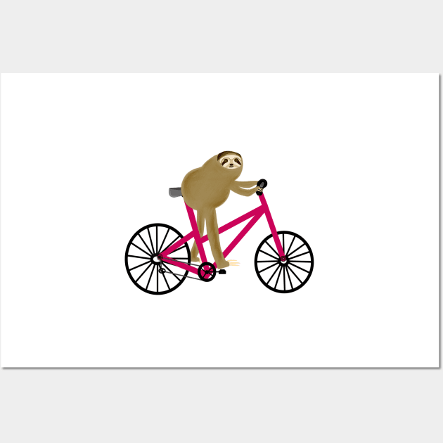 Sloth Riding A Hot Pink Bicycle Wall Art by CatGirl101